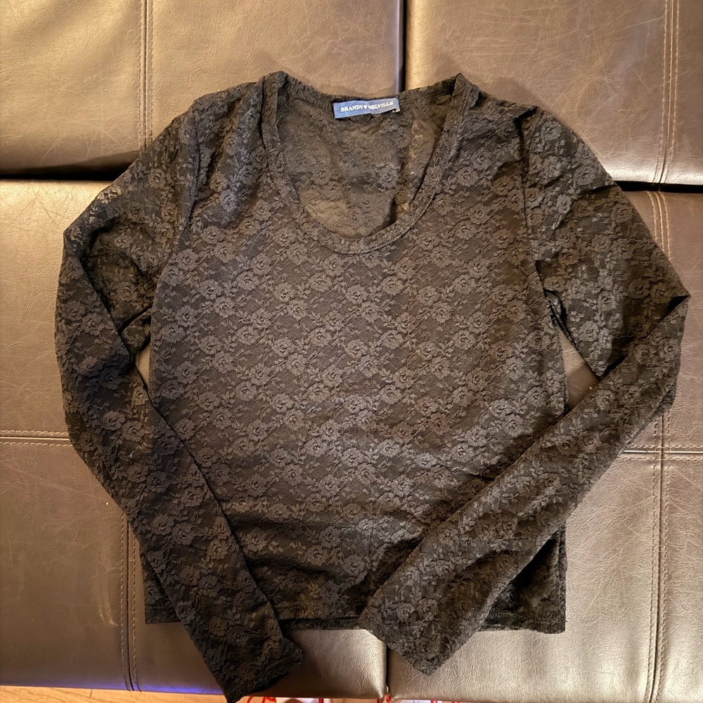 Brandy Melville Black Lace Long Sleeve Top